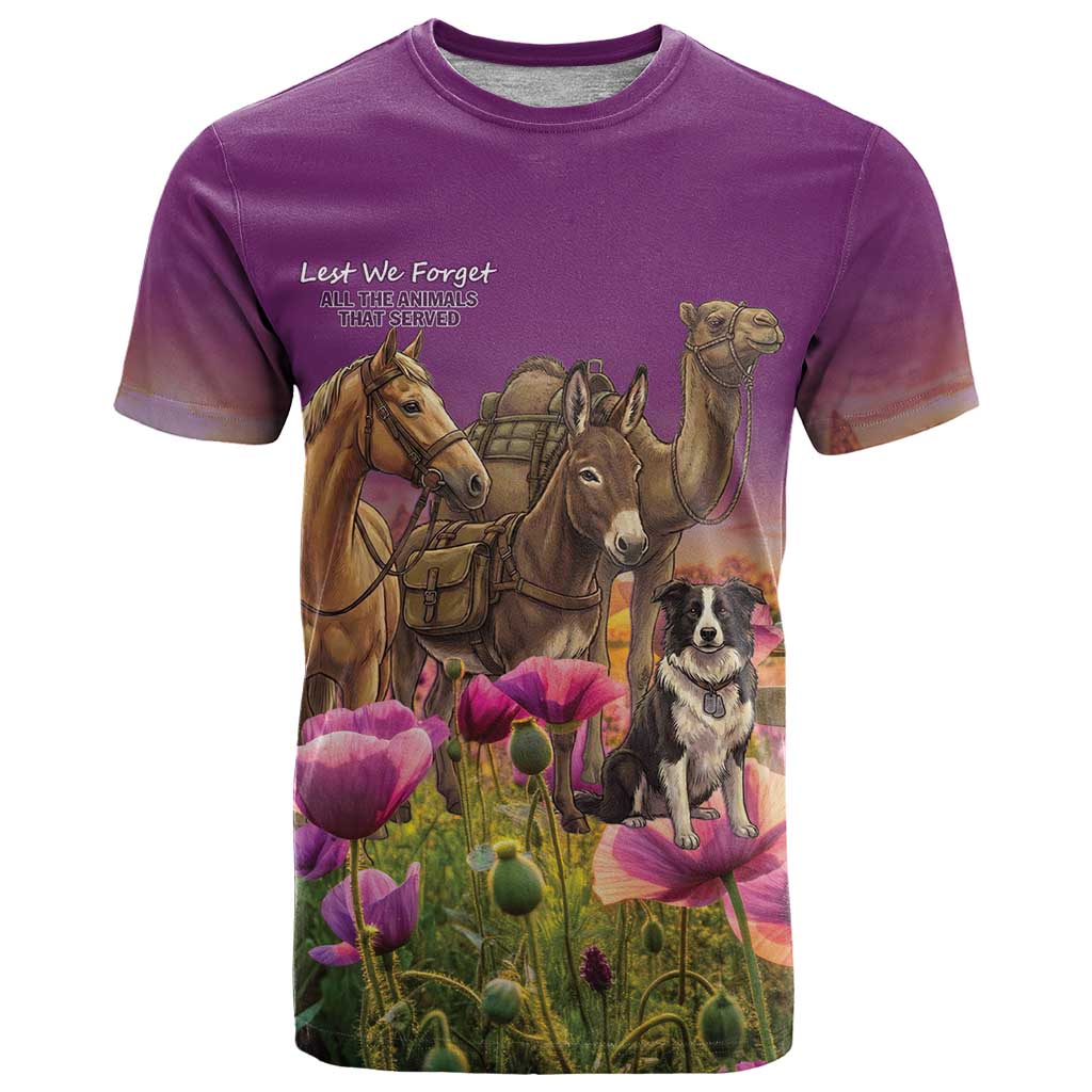 ANZAC Day T Shirt Lest We Forget The Animals Of War LT15 Purple - Polynesian Pride