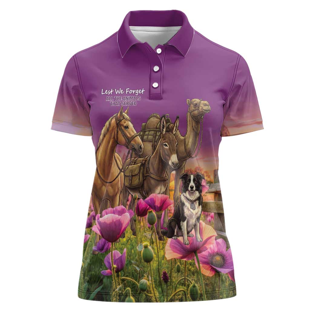 ANZAC Day Women Polo Shirt Lest We Forget The Animals Of War LT15 Female Purple - Polynesian Pride