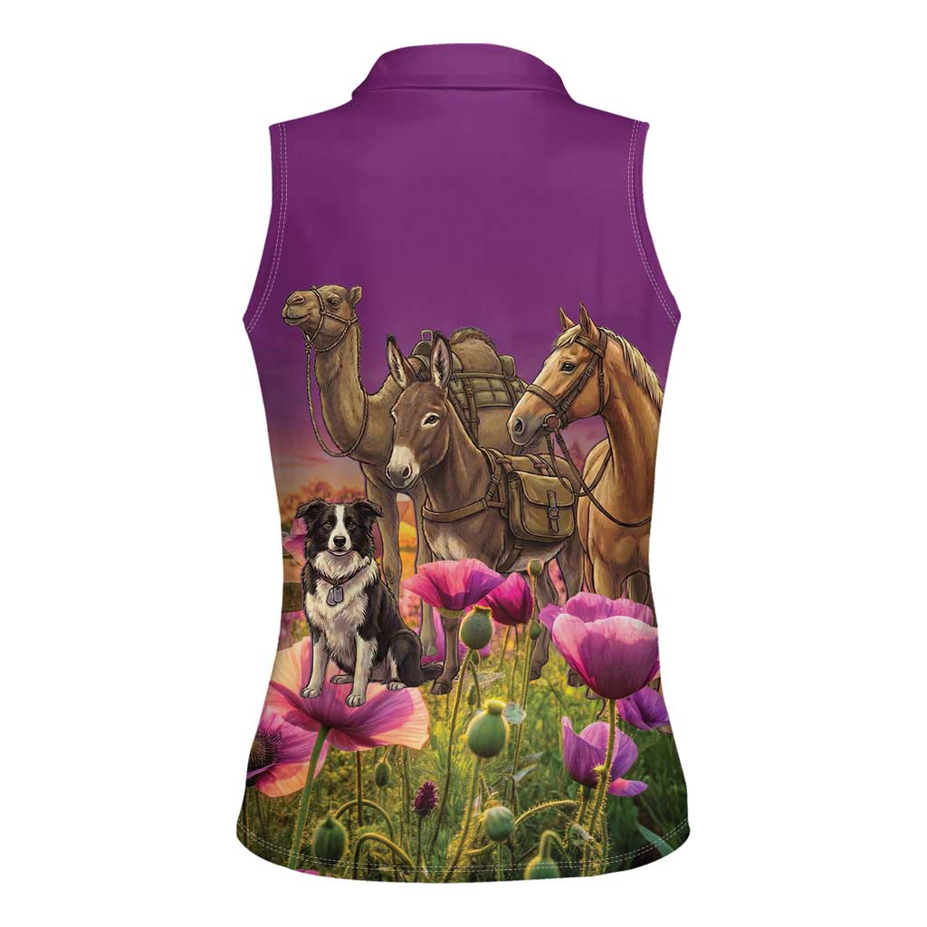 ANZAC Day Women Sleeveless Polo Shirt Lest We Forget The Animals Of War