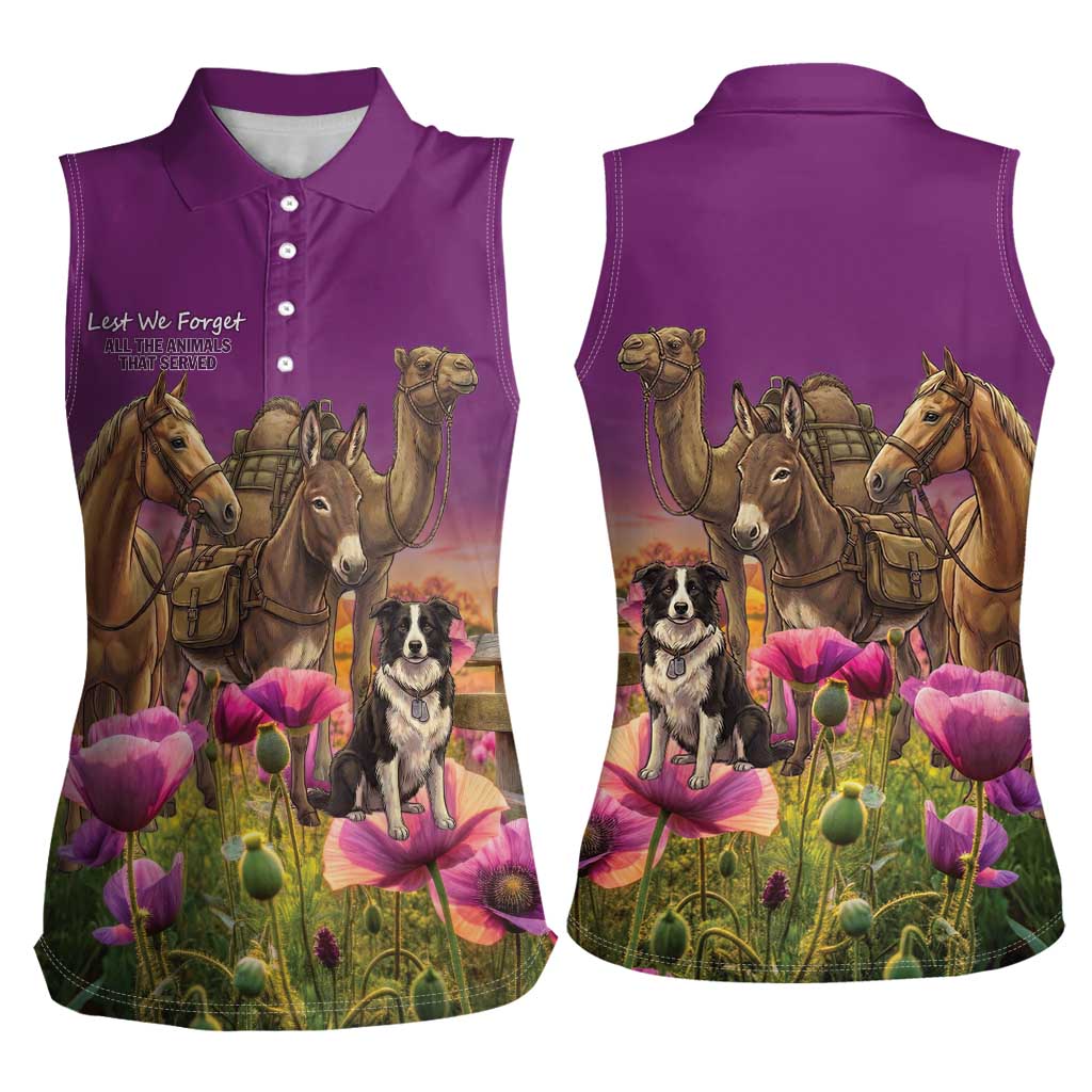 ANZAC Day Women Sleeveless Polo Shirt Lest We Forget The Animals Of War