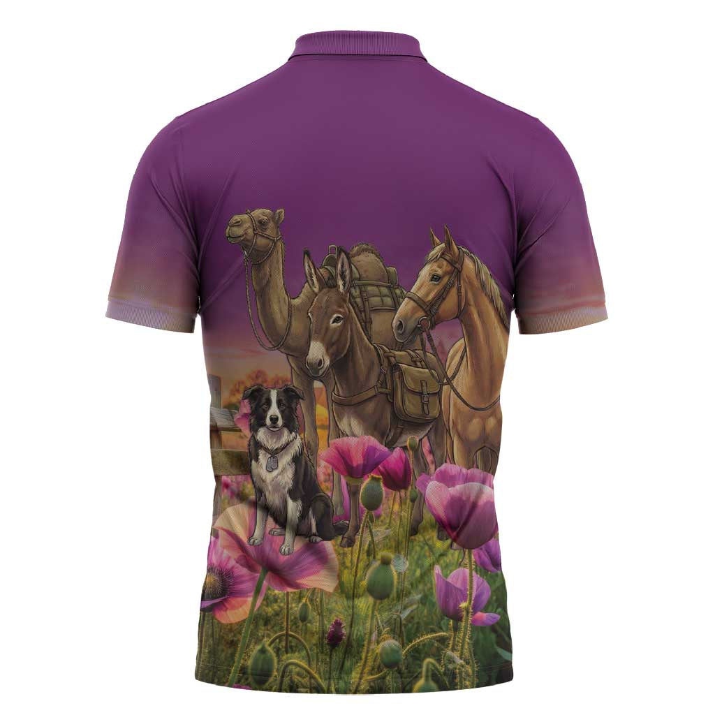 ANZAC Day Zipper Polo Shirt Lest We Forget The Animals Of War LT15 - Polynesian Pride