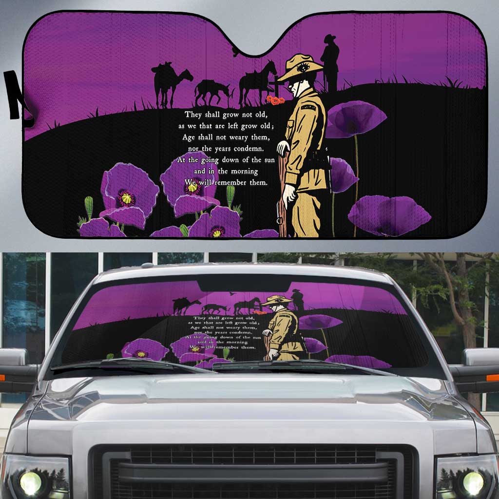ANZAC Soldier and War Animals Auto Sun Shade We Will Remember Them LT15 Purple - Polynesian Pride