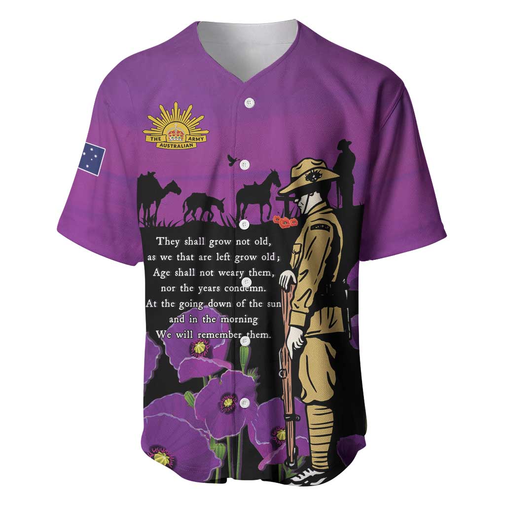 ANZAC Soldier and War Animals Baseball Jersey We Will Remember Them LT15 Purple - Polynesian Pride