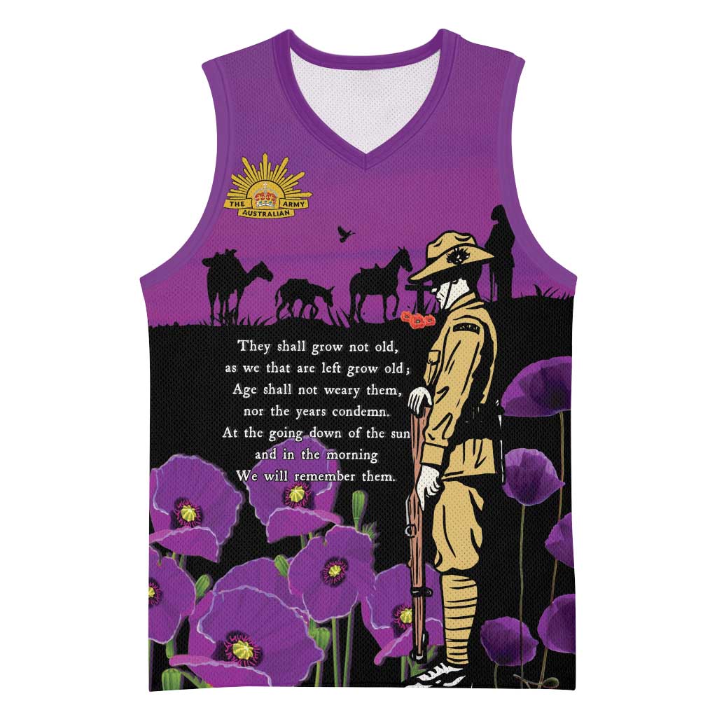 ANZAC Soldier and War Animals Basketball Jersey We Will Remember Them LT15 Unisex Purple - Polynesian Pride