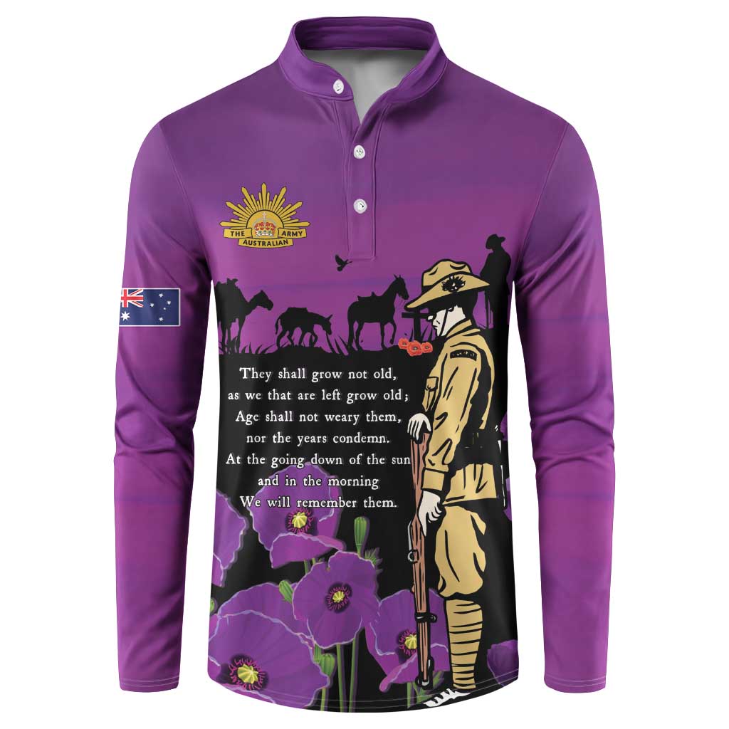 ANZAC Soldier and War Animals Button Sweatshirt We Will Remember Them LT15 Purple - Polynesian Pride