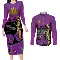 ANZAC Soldier and War Animals Couples Matching Long Sleeve Bodycon Dress and Long Sleeve Button Shirt We Will Remember Them LT15 Purple - Polynesian Pride