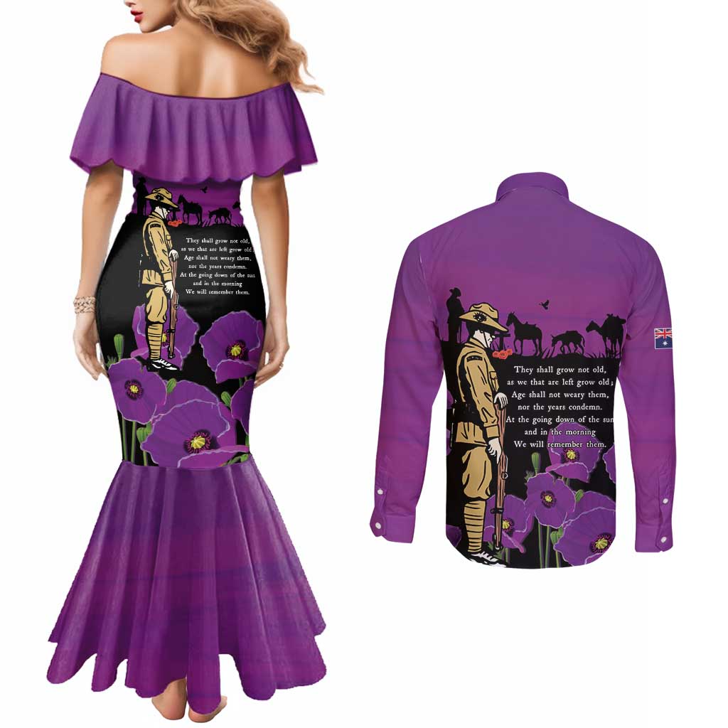 ANZAC Soldier and War Animals Couples Matching Mermaid Dress and Long Sleeve Button Shirt We Will Remember Them LT15 - Polynesian Pride