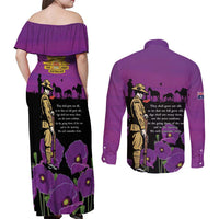 ANZAC Soldier and War Animals Couples Matching Off Shoulder Maxi Dress and Long Sleeve Button Shirt We Will Remember Them LT15 - Polynesian Pride