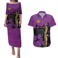 ANZAC Soldier and War Animals Couples Matching Puletasi and Hawaiian Shirt We Will Remember Them LT15 Purple - Polynesian Pride