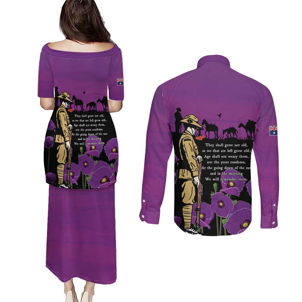 ANZAC Soldier and War Animals Couples Matching Puletasi and Long Sleeve Button Shirt We Will Remember Them LT15 - Polynesian Pride