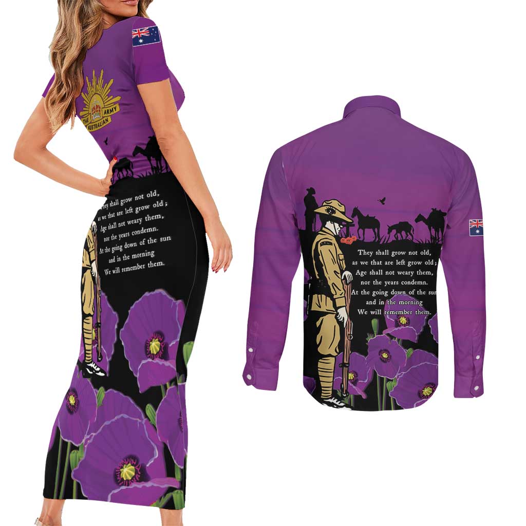 ANZAC Soldier and War Animals Couples Matching Short Sleeve Bodycon Dress and Long Sleeve Button Shirt We Will Remember Them LT15 - Polynesian Pride