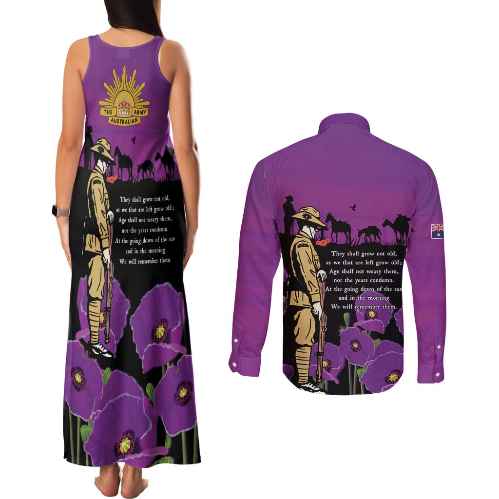 ANZAC Soldier and War Animals Couples Matching Tank Maxi Dress and Long Sleeve Button Shirt We Will Remember Them LT15 - Polynesian Pride