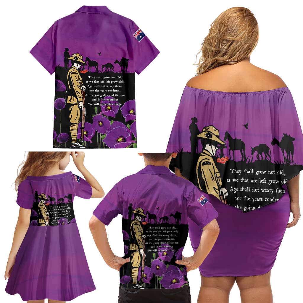 ANZAC Soldier and War Animals Family Matching Off Shoulder Short Dress and Hawaiian Shirt We Will Remember Them