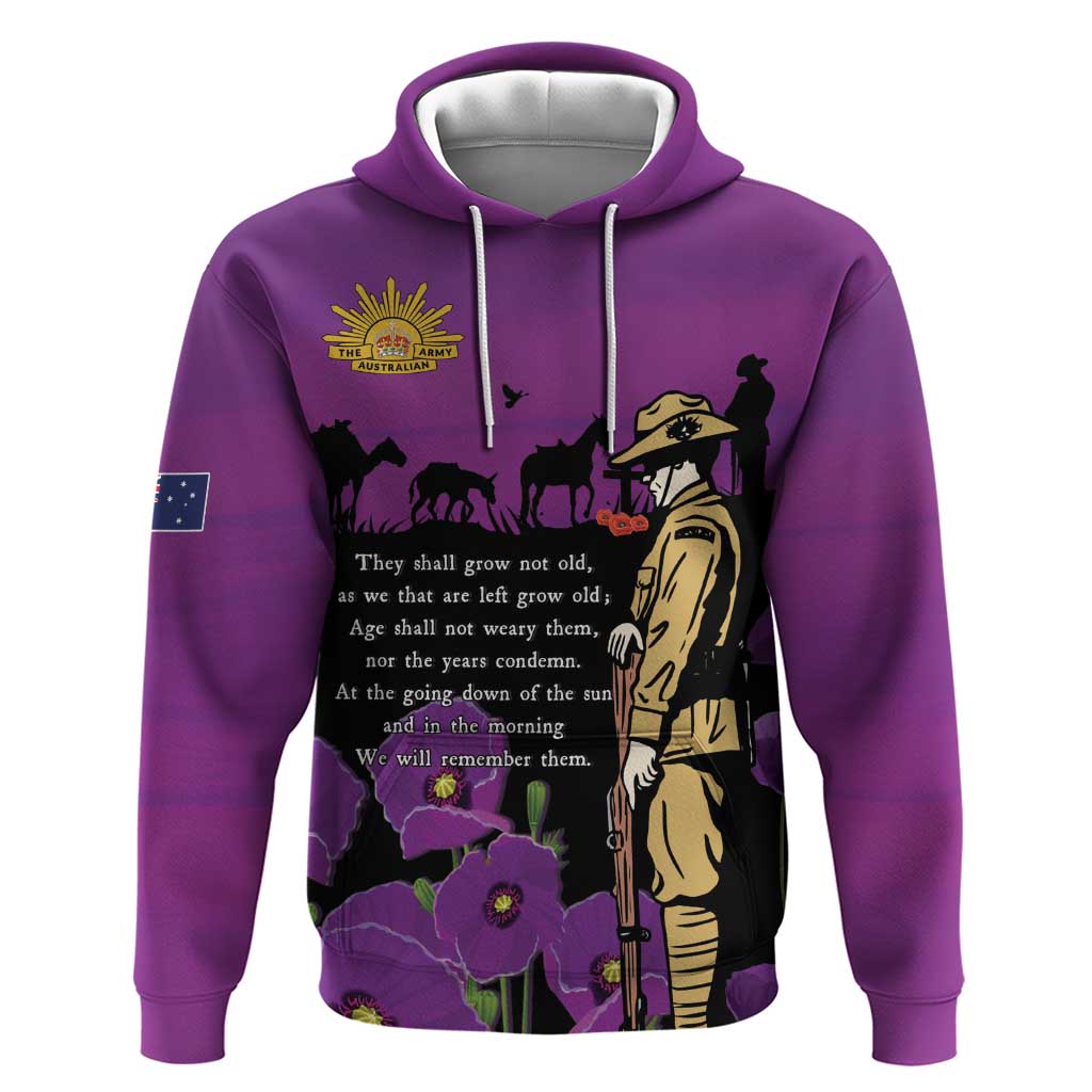 ANZAC Soldier and War Animals Hoodie We Will Remember Them LT15 Pullover Hoodie Purple - Polynesian Pride