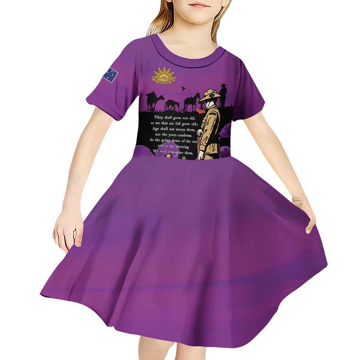 ANZAC Soldier and War Animals Kid Short Sleeve Dress We Will Remember Them LT15 - Polynesian Pride