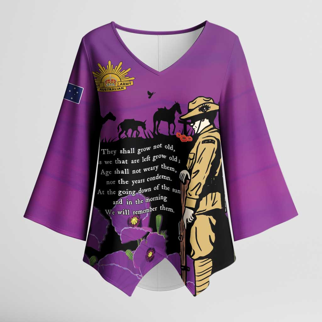 ANZAC Soldier and War Animals Kimono Sleeve Blouse We Will Remember Them LT15 Female Purple - Polynesian Pride