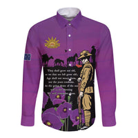 ANZAC Soldier and War Animals Long Sleeve Button Shirt We Will Remember Them LT15 Unisex Purple - Polynesian Pride