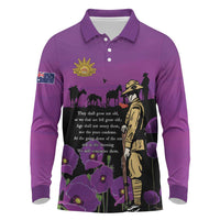 ANZAC Soldier and War Animals Long Sleeve Polo Shirt We Will Remember Them LT15 Purple - Polynesian Pride