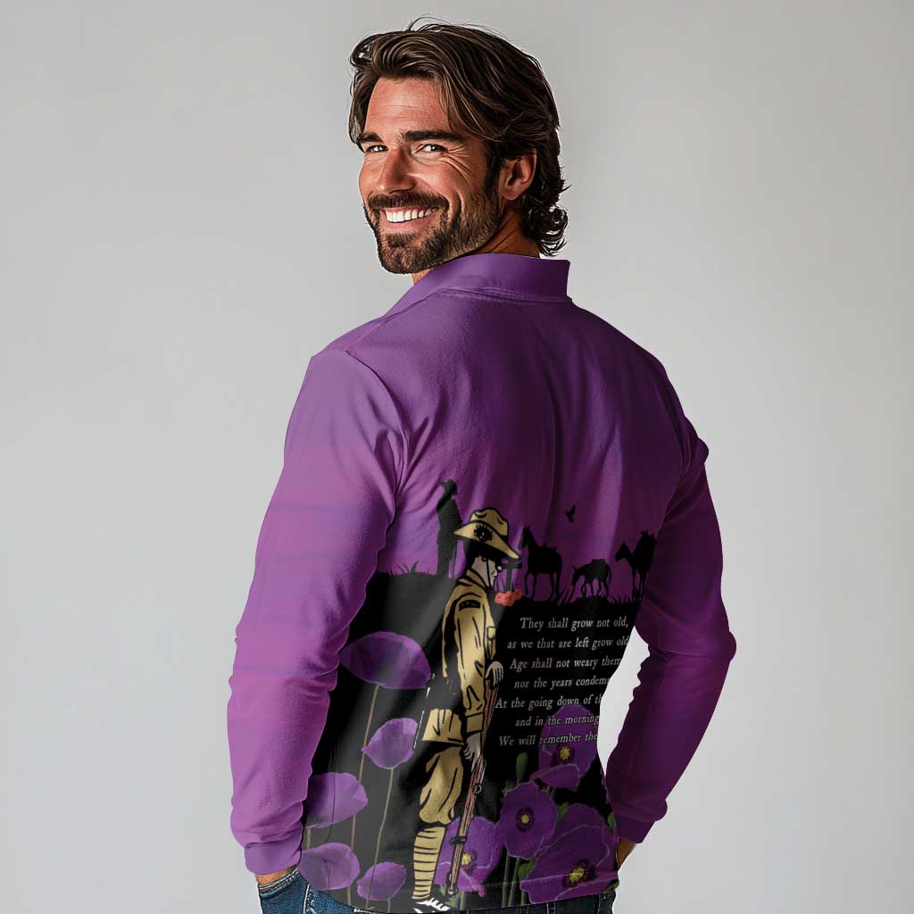 ANZAC Soldier and War Animals Long Sleeve Polo Shirt We Will Remember Them LT15 - Polynesian Pride