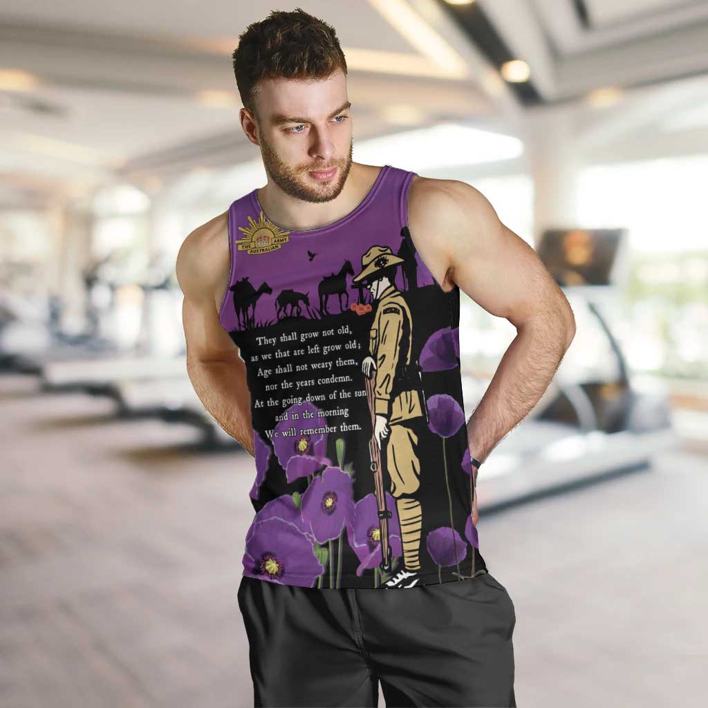 ANZAC Soldier and War Animals Men Tank Top We Will Remember Them LT15 Purple - Polynesian Pride