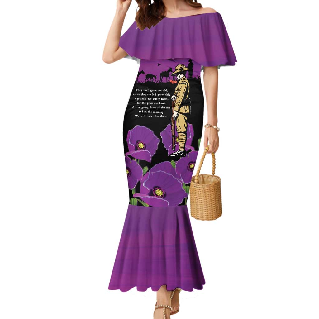 ANZAC Soldier and War Animals Mermaid Dress We Will Remember Them LT15 Women Purple - Polynesian Pride