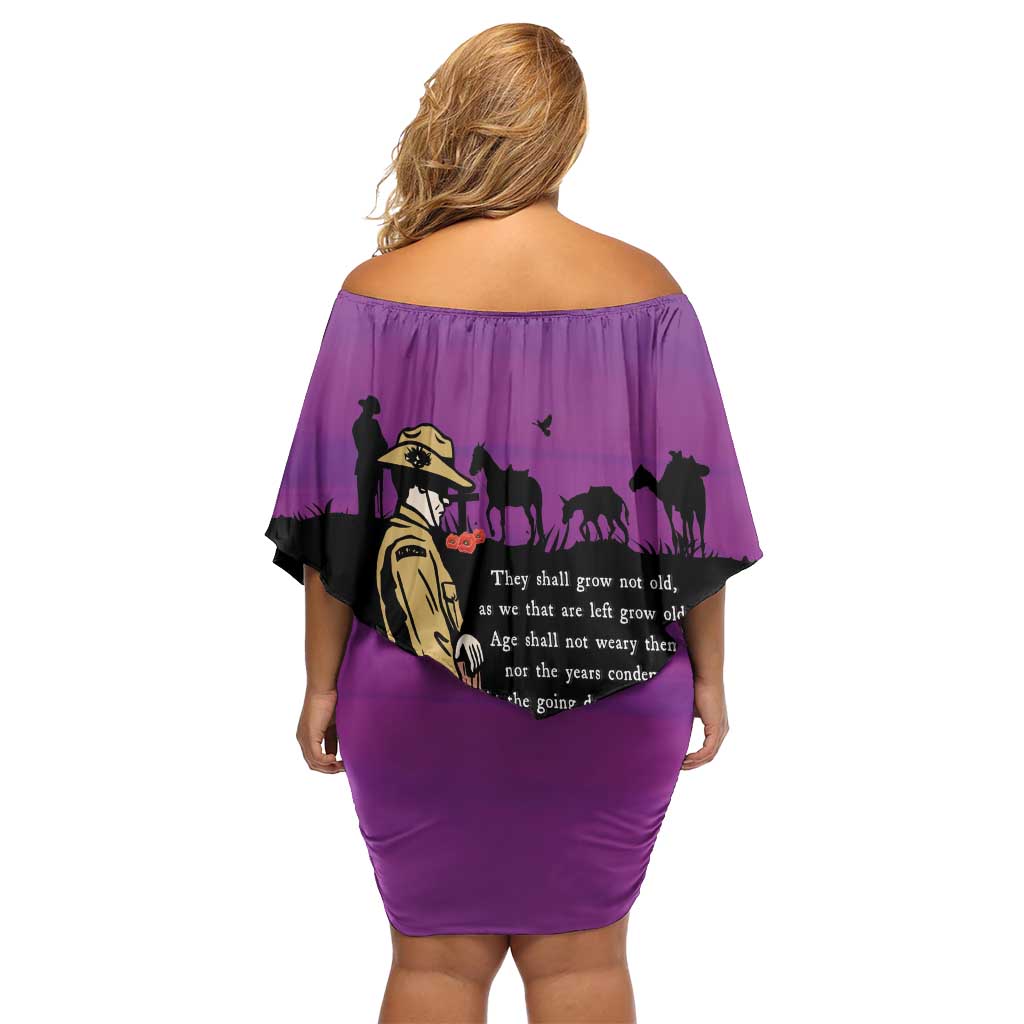 ANZAC Soldier and War Animals Off Shoulder Short Dress We Will Remember Them