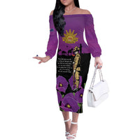 ANZAC Soldier and War Animals Off The Shoulder Long Sleeve Dress We Will Remember Them LT15 Women Purple - Polynesian Pride