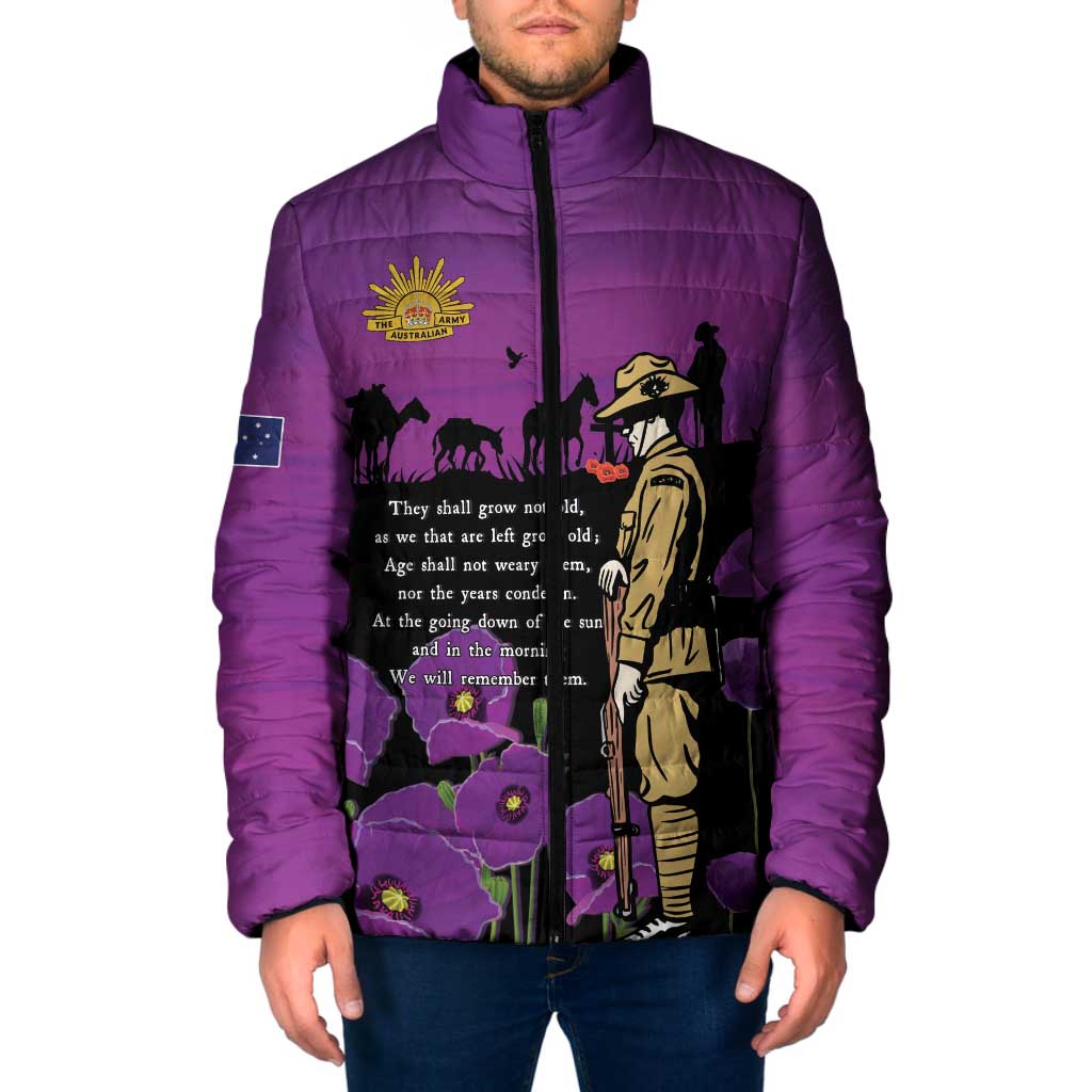 ANZAC Soldier and War Animals Padded Jacket We Will Remember Them LT15 Men Purple - Polynesian Pride