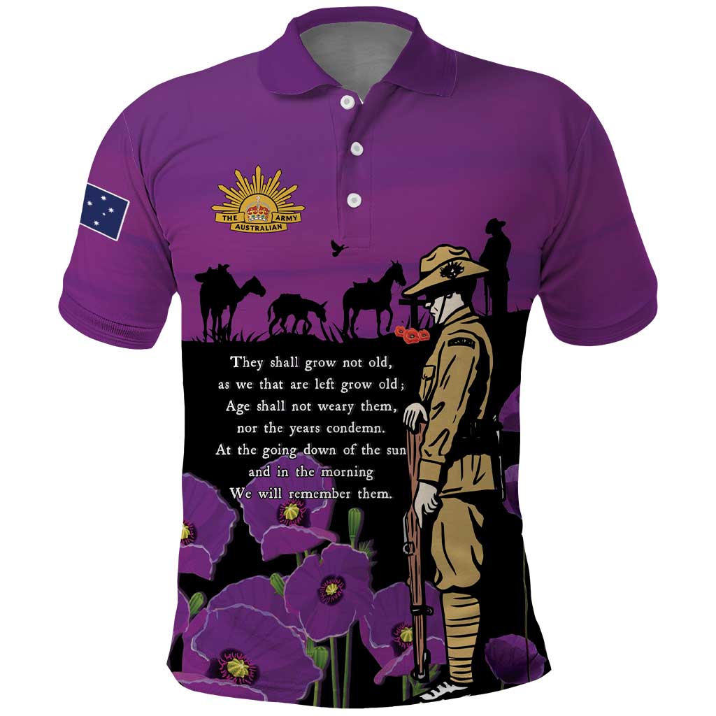 ANZAC Soldier and War Animals Polo Shirt We Will Remember Them LT15 Purple - Polynesian Pride