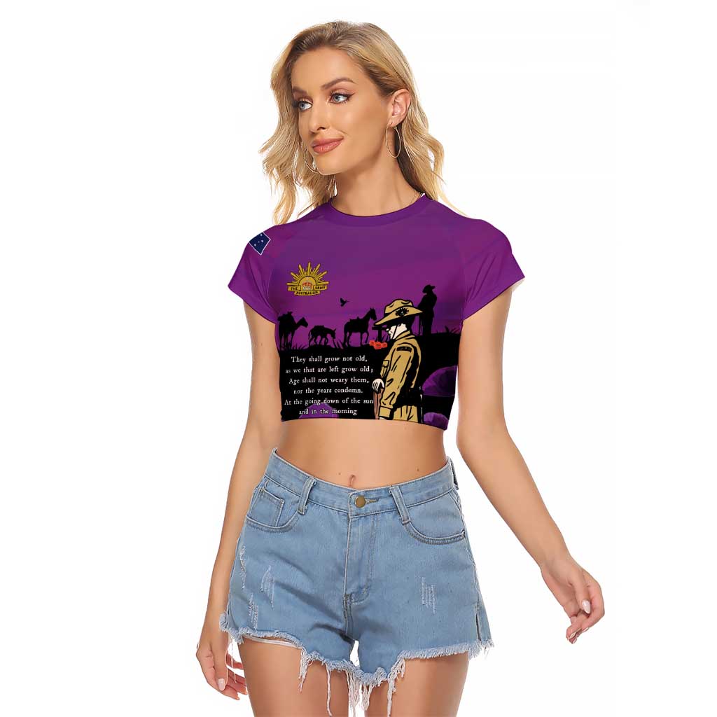 ANZAC Soldier and War Animals Raglan Cropped T Shirt We Will Remember Them