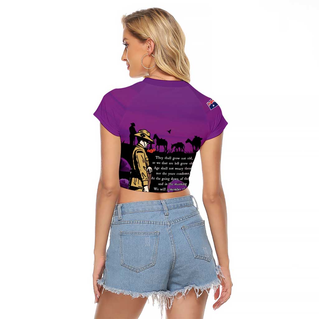 ANZAC Soldier and War Animals Raglan Cropped T Shirt We Will Remember Them
