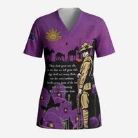 ANZAC Soldier and War Animals Scrub Top We Will Remember Them LT15 Adult Purple - Polynesian Pride