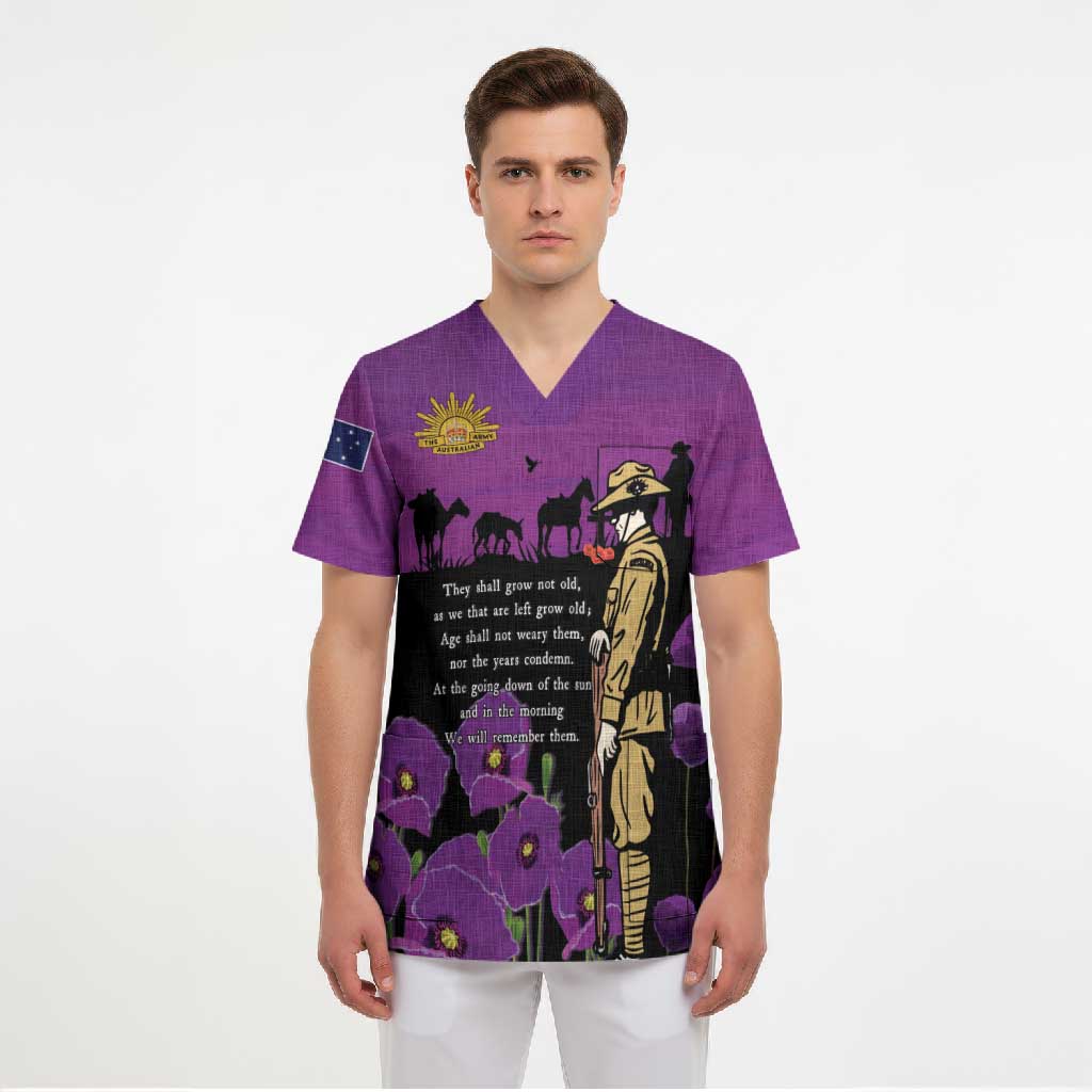 ANZAC Soldier and War Animals Scrub Top We Will Remember Them LT15 - Polynesian Pride
