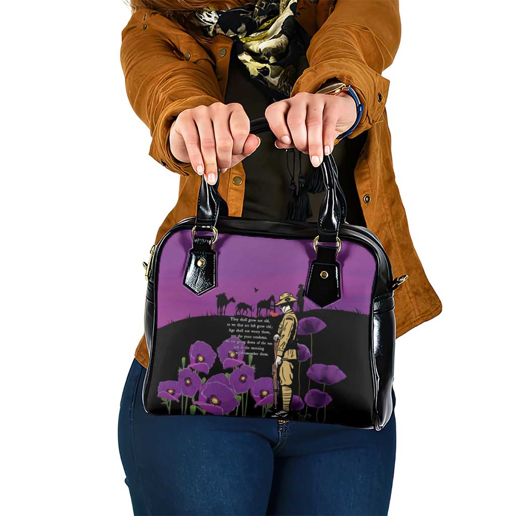 ANZAC Soldier and War Animals Shoulder Handbag We Will Remember Them LT15 One Size Purple - Polynesian Pride