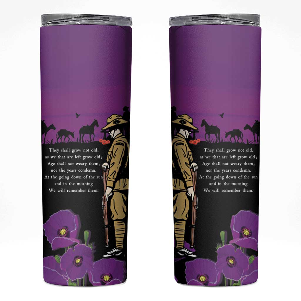 ANZAC Soldier and War Animals Skinny Tumbler We Will Remember Them LT15 Purple - Polynesian Pride