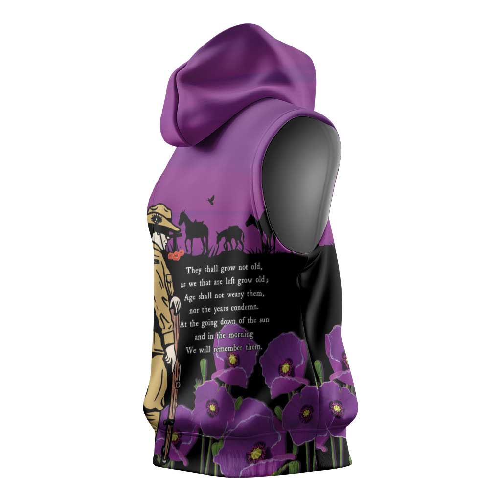 ANZAC Soldier and War Animals Sleeveless Hoodie We Will Remember Them