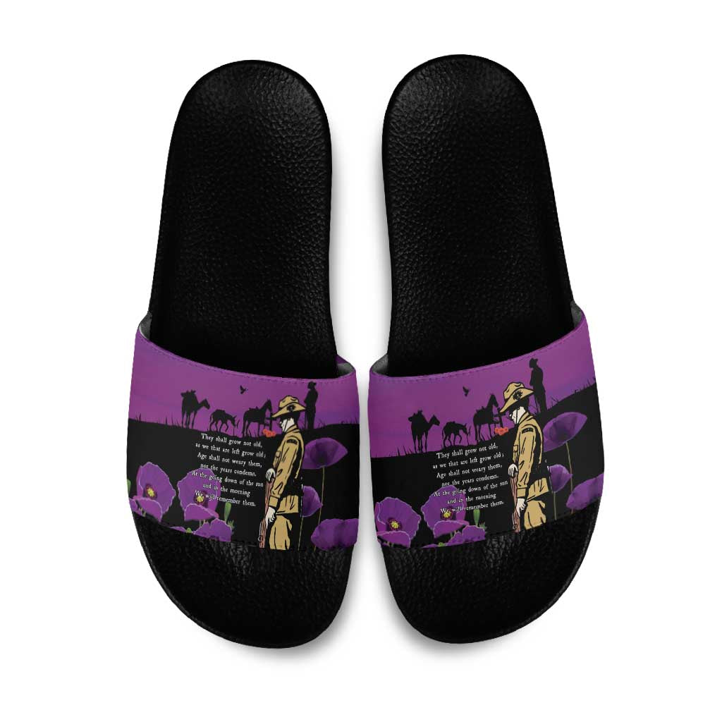 ANZAC Soldier and War Animals Slide Sandals We Will Remember Them LT15 Purple - Polynesian Pride