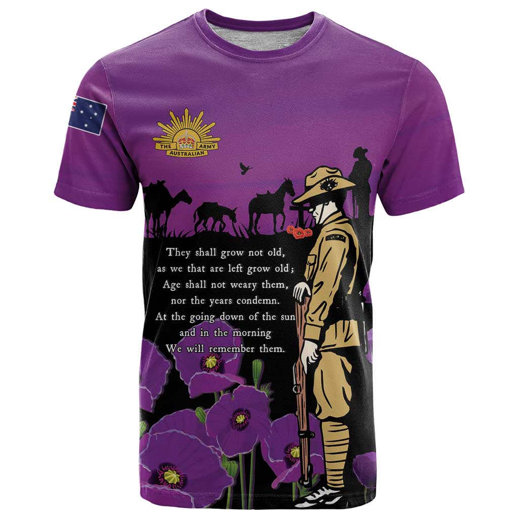 ANZAC Soldier and War Animals T Shirt We Will Remember Them LT15 Purple - Polynesian Pride