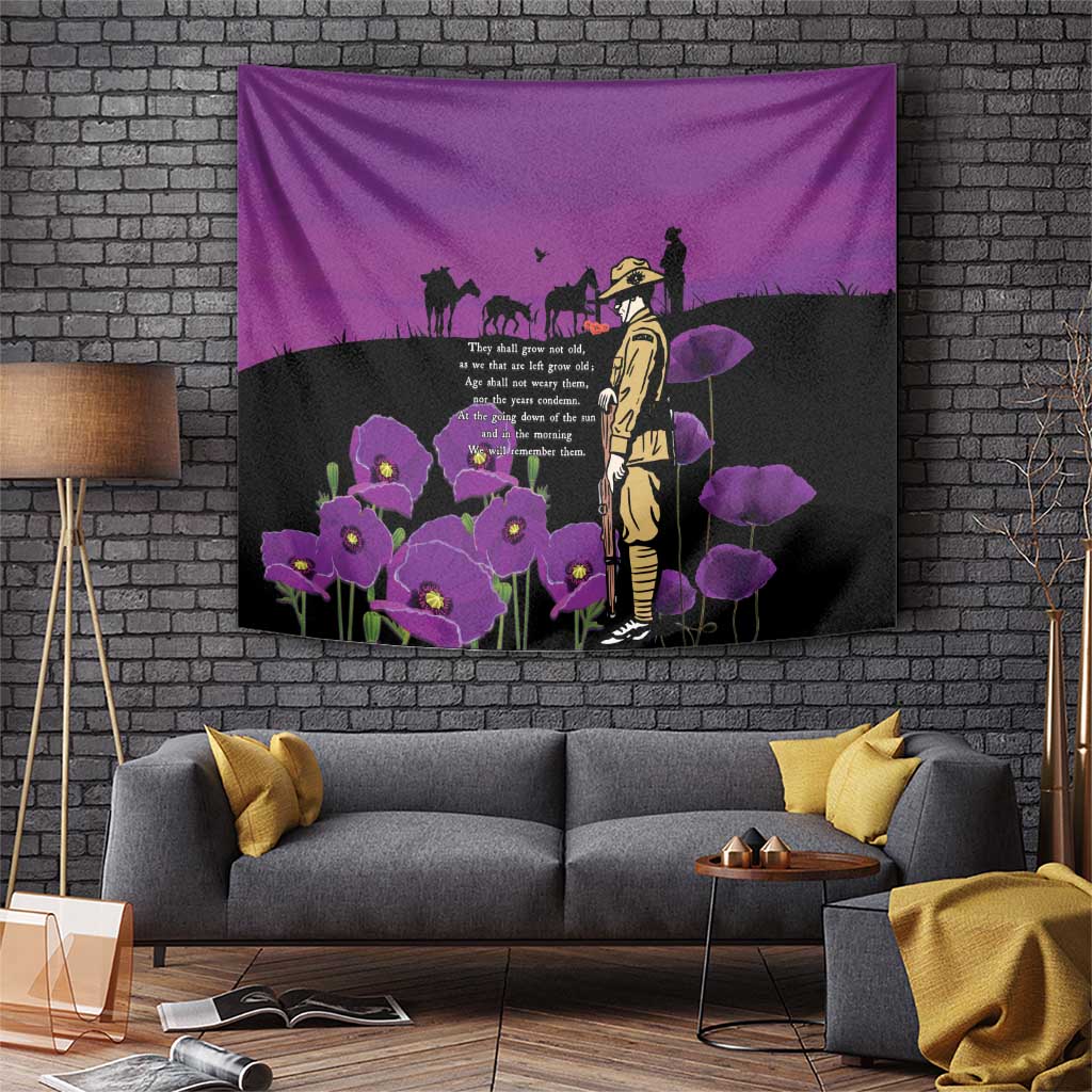 ANZAC Soldier and War Animals Tapestry We Will Remember Them LT15 Purple - Polynesian Pride