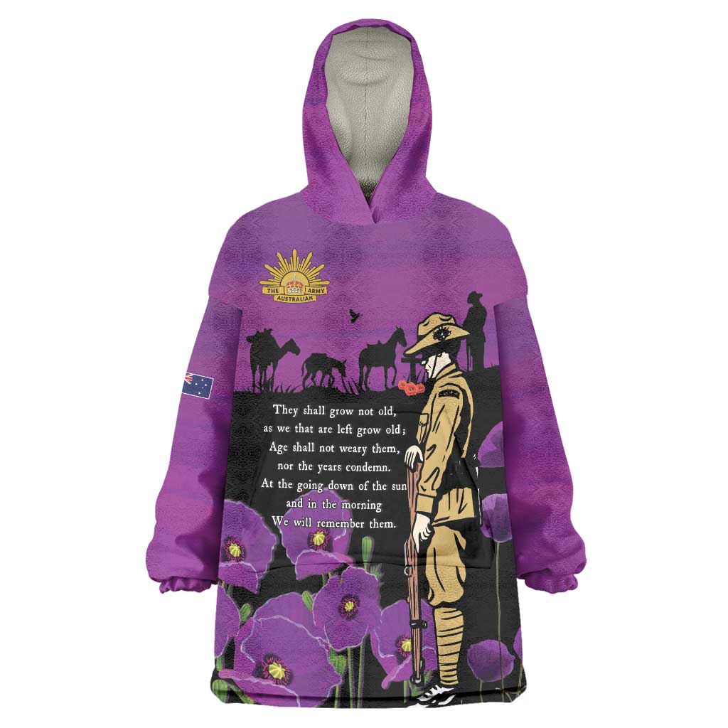 ANZAC Soldier and War Animals Wearable Blanket Hoodie We Will Remember Them LT15 One Size Purple - Polynesian Pride