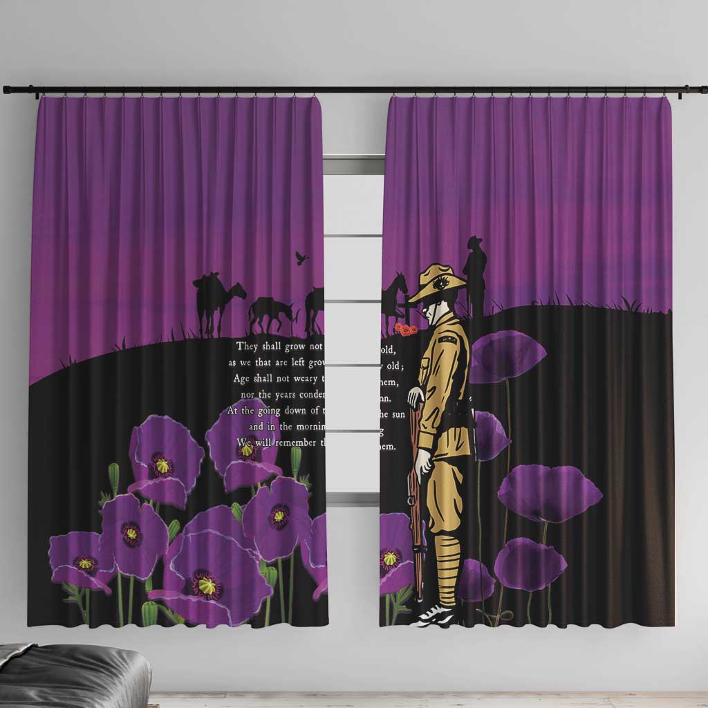 ANZAC Soldier and War Animals Window Curtain We Will Remember Them LT15 With Hooks Purple - Polynesian Pride