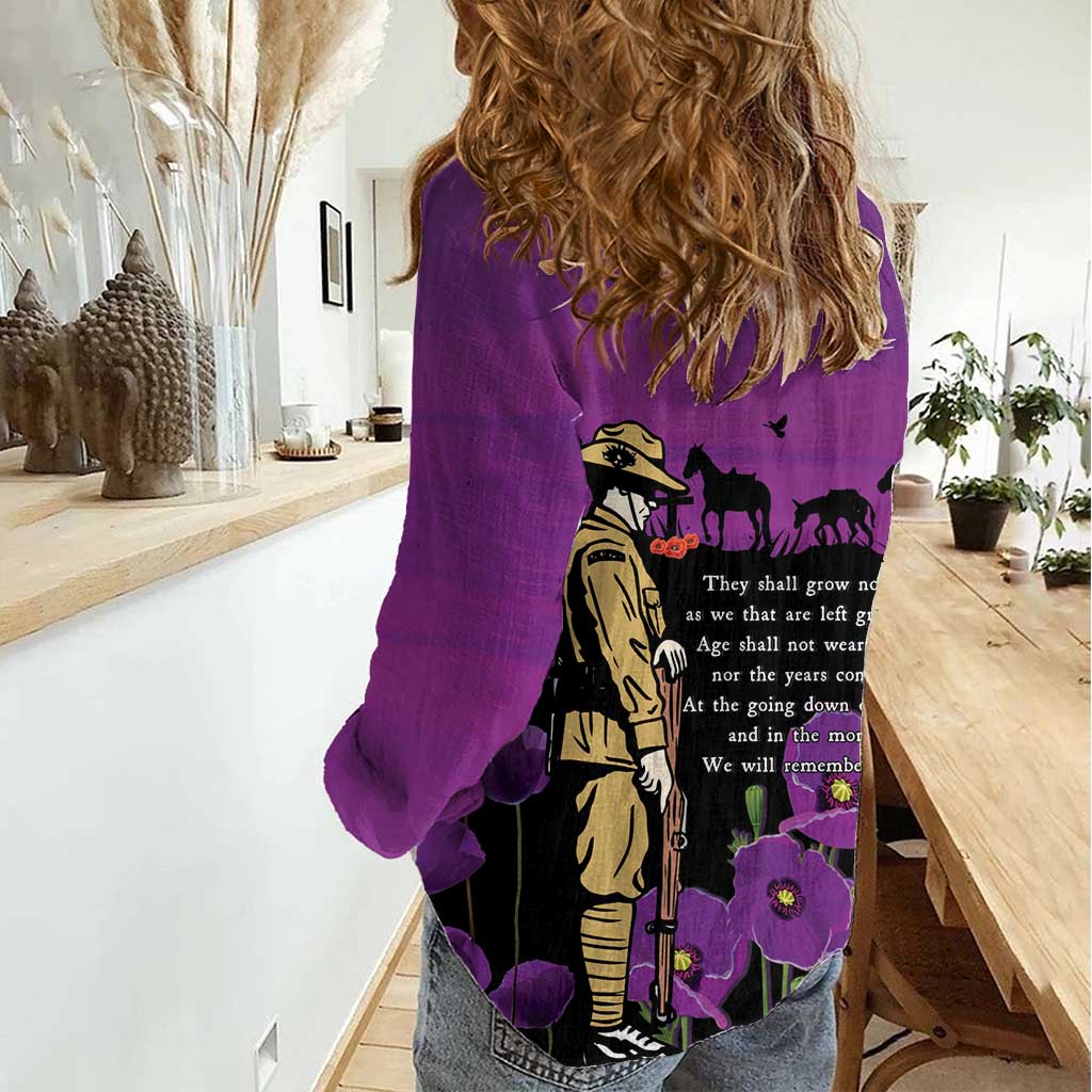 ANZAC Soldier and War Animals Women Casual Shirt We Will Remember Them