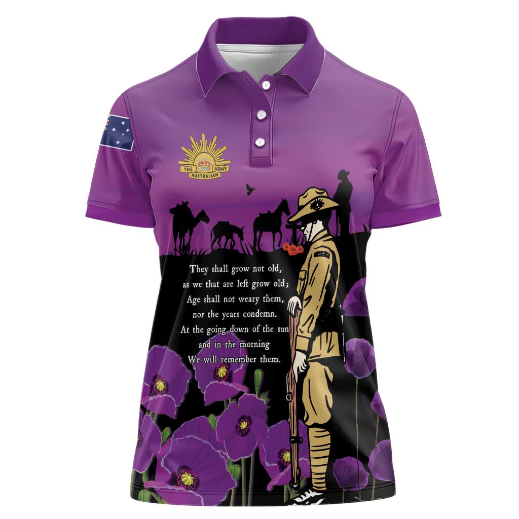 ANZAC Soldier and War Animals Women Polo Shirt - We Will Remember Them LT15 Female Purple - Polynesian Pride
