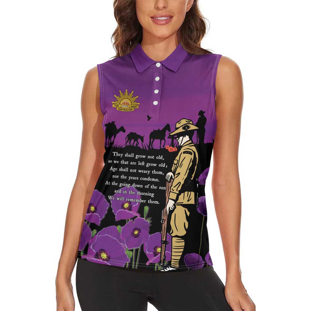 ANZAC Soldier and War Animals Women Sleeveless Polo Shirt We Will Remember Them LT15 - Polynesian Pride