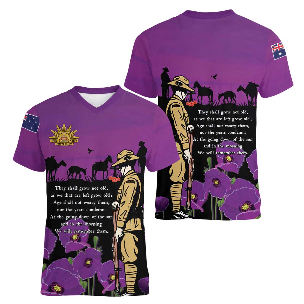 ANZAC Soldier and War Animals Women V-Neck T-Shirt We Will Remember Them LT15 - Polynesian Pride