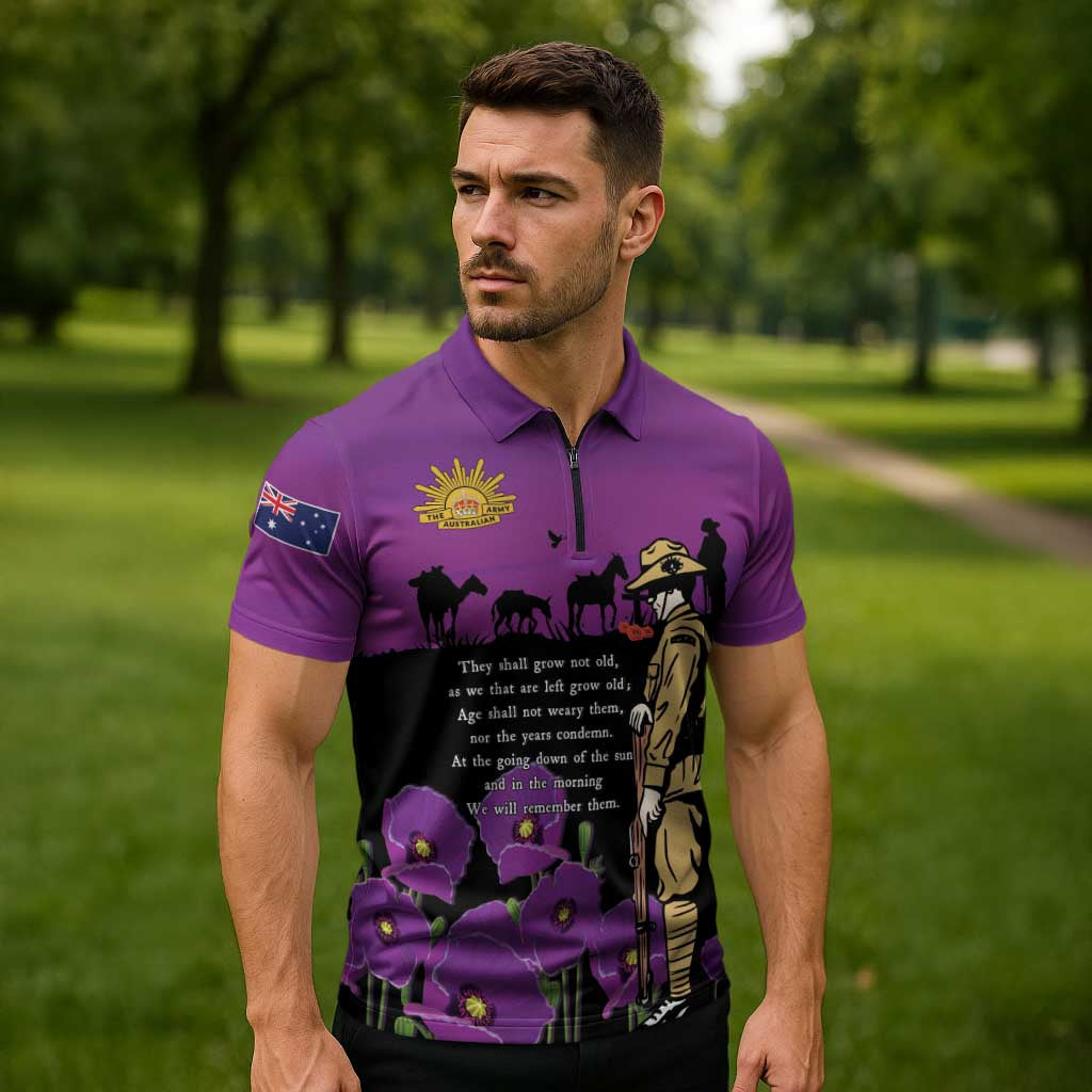 ANZAC Soldier and War Animals Zipper Polo Shirt We Will Remember Them LT15 - Polynesian Pride