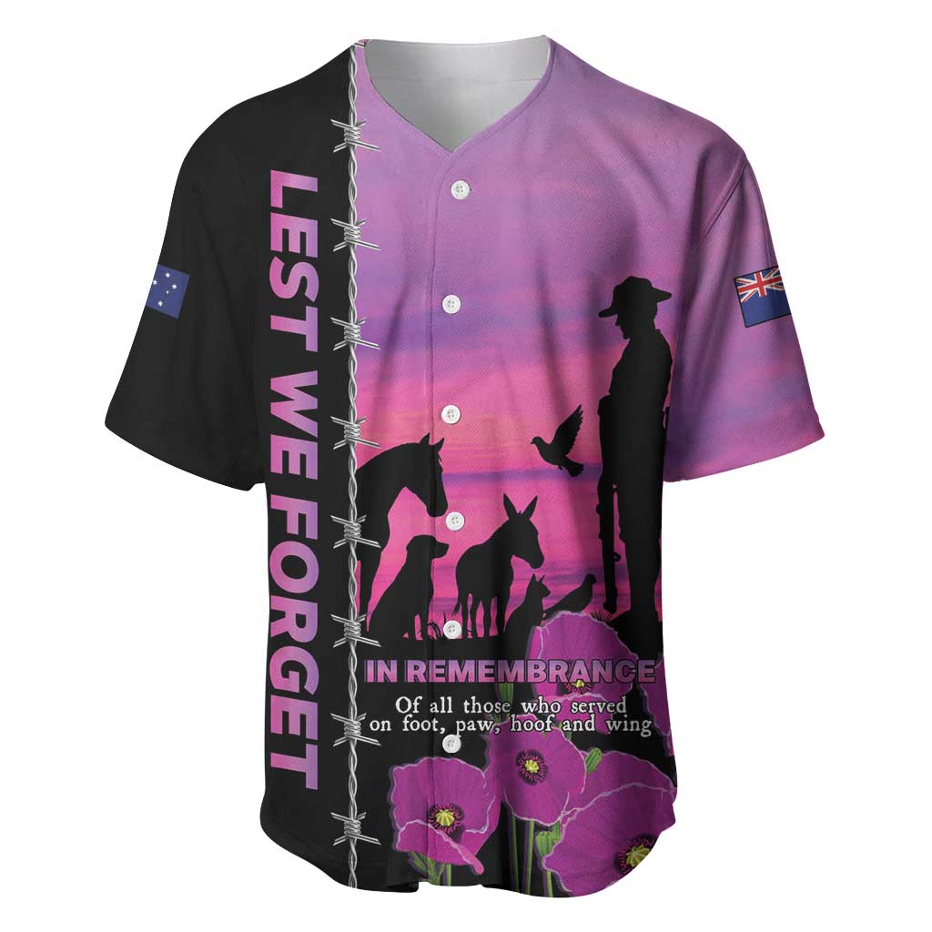 Personalised ANZAC War Animals Baseball Jersey Lest We Forget Memorial LT15 Purple - Polynesian Pride