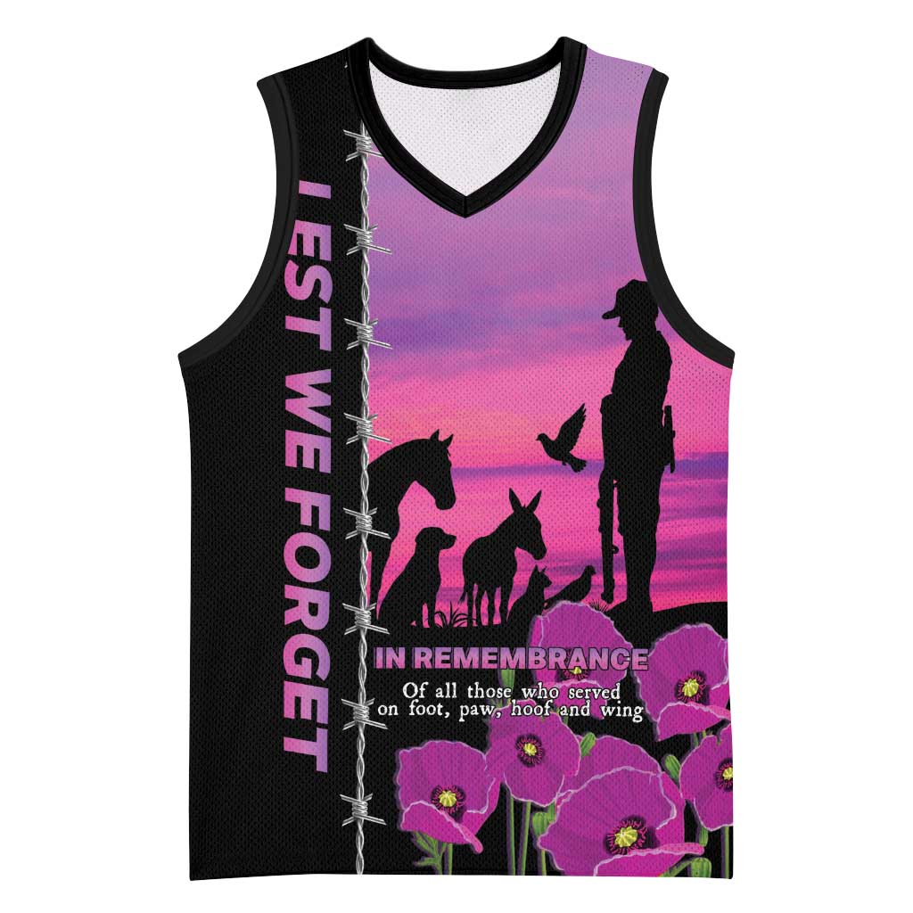 Personalised ANZAC War Animals Basketball Jersey Lest We Forget Memorial LT15 Unisex Purple - Polynesian Pride
