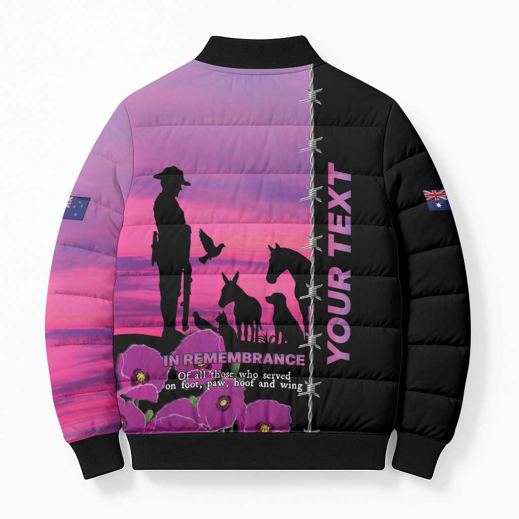 Personalised ANZAC War Animals Bomber Puffer Jacket Lest We Forget Memorial LT15 - Polynesian Pride