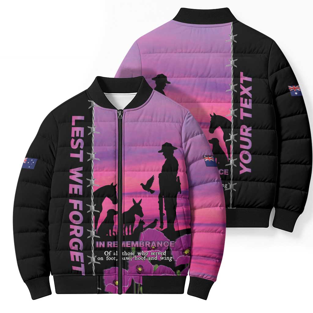 Personalised ANZAC War Animals Bomber Puffer Jacket Lest We Forget Memorial LT15 - Polynesian Pride